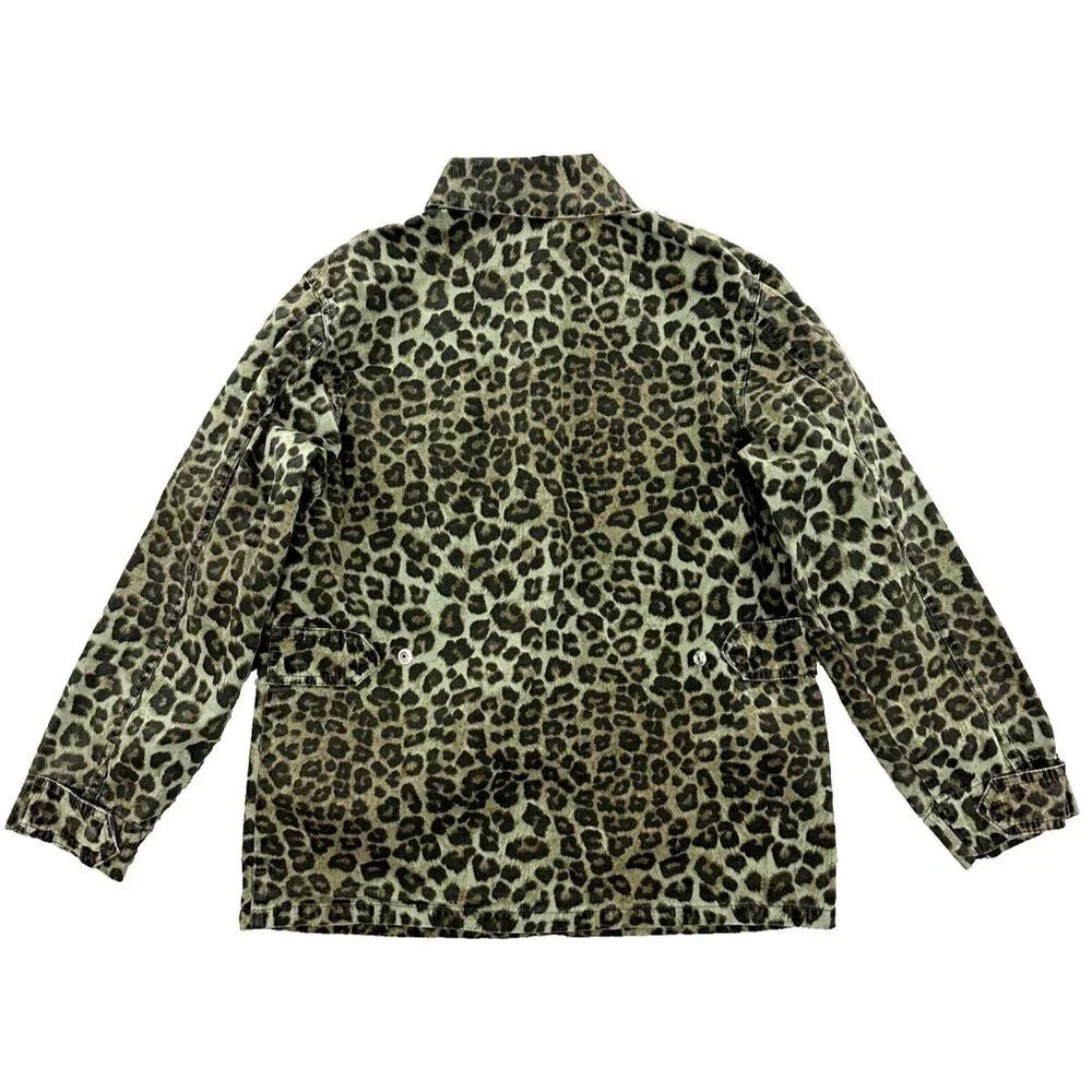 Good American Green Leopard Utility Jacket Pockets Snap Womens Size 1 Small - Picture 3 of 16